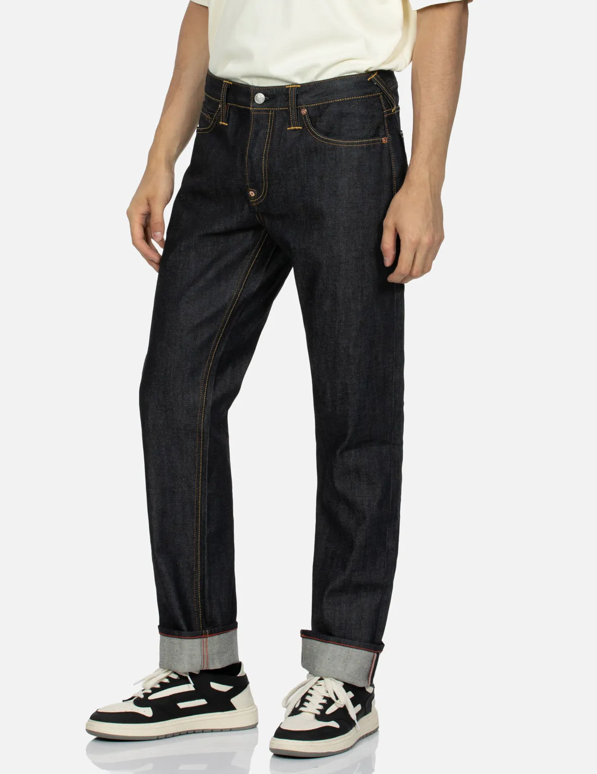 Deer and Seagull Embroidery Slim Fit Selvedge Denim Jeans #2010