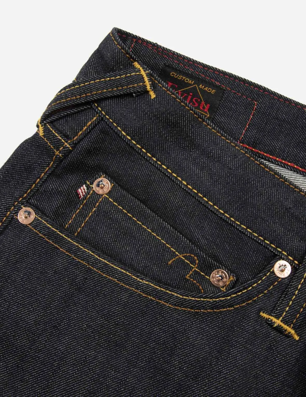 Deer and Seagull Embroidery Slim Fit Selvedge Denim Jeans #2010