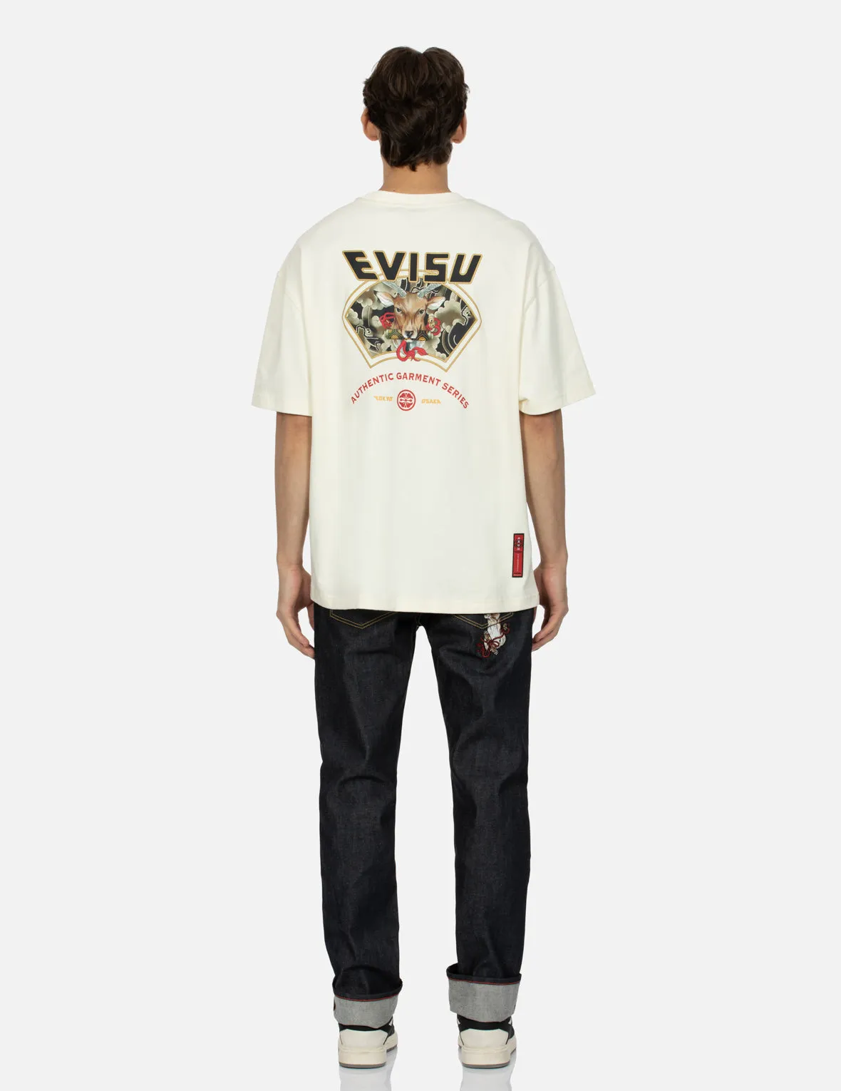 Deer and Seagull Embroidery Slim Fit Selvedge Denim Jeans #2010