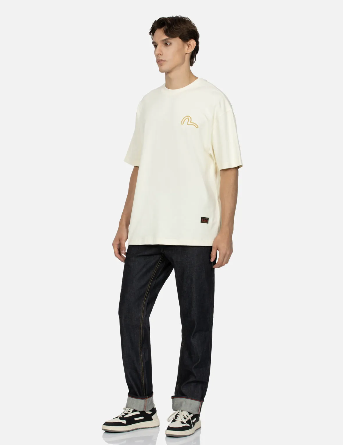 Deer and Seagull Embroidery Slim Fit Selvedge Denim Jeans #2010