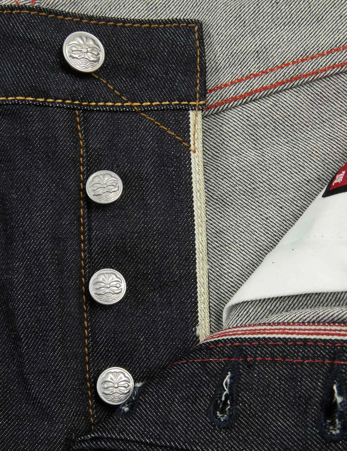 Deer and Seagull Embroidery Slim Fit Selvedge Denim Jeans #2010