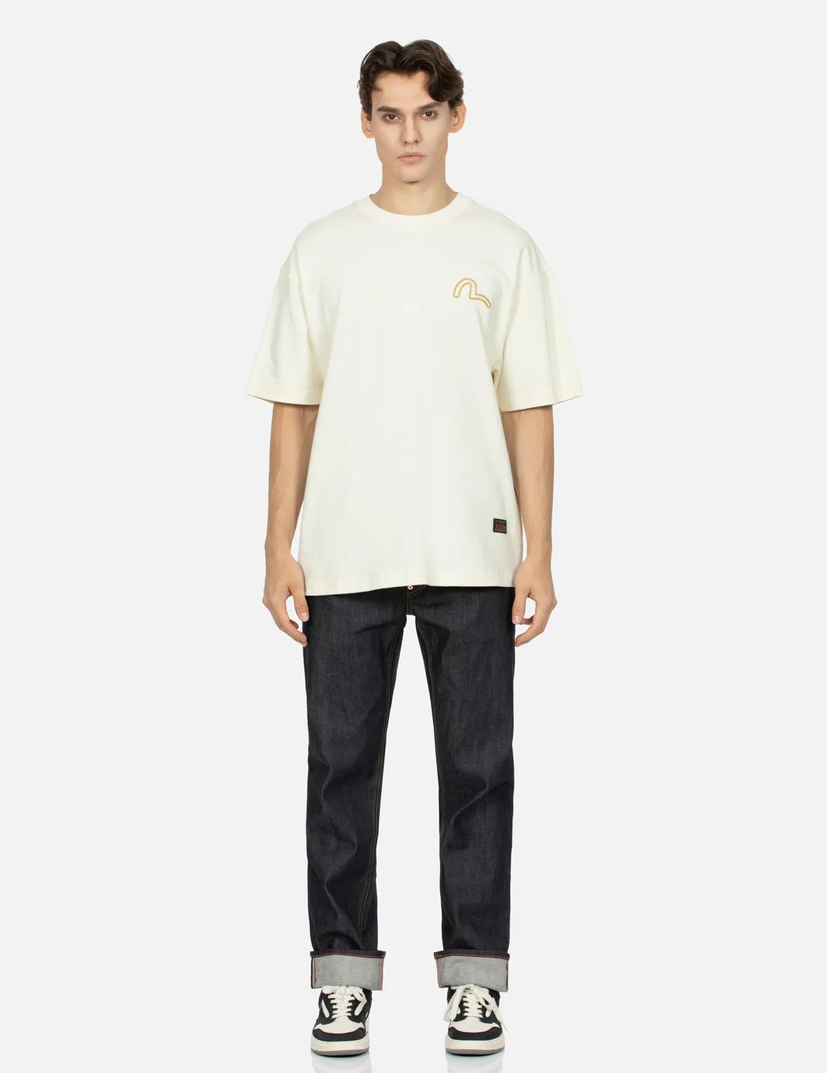 Deer and Seagull Embroidery Slim Fit Selvedge Denim Jeans #2010