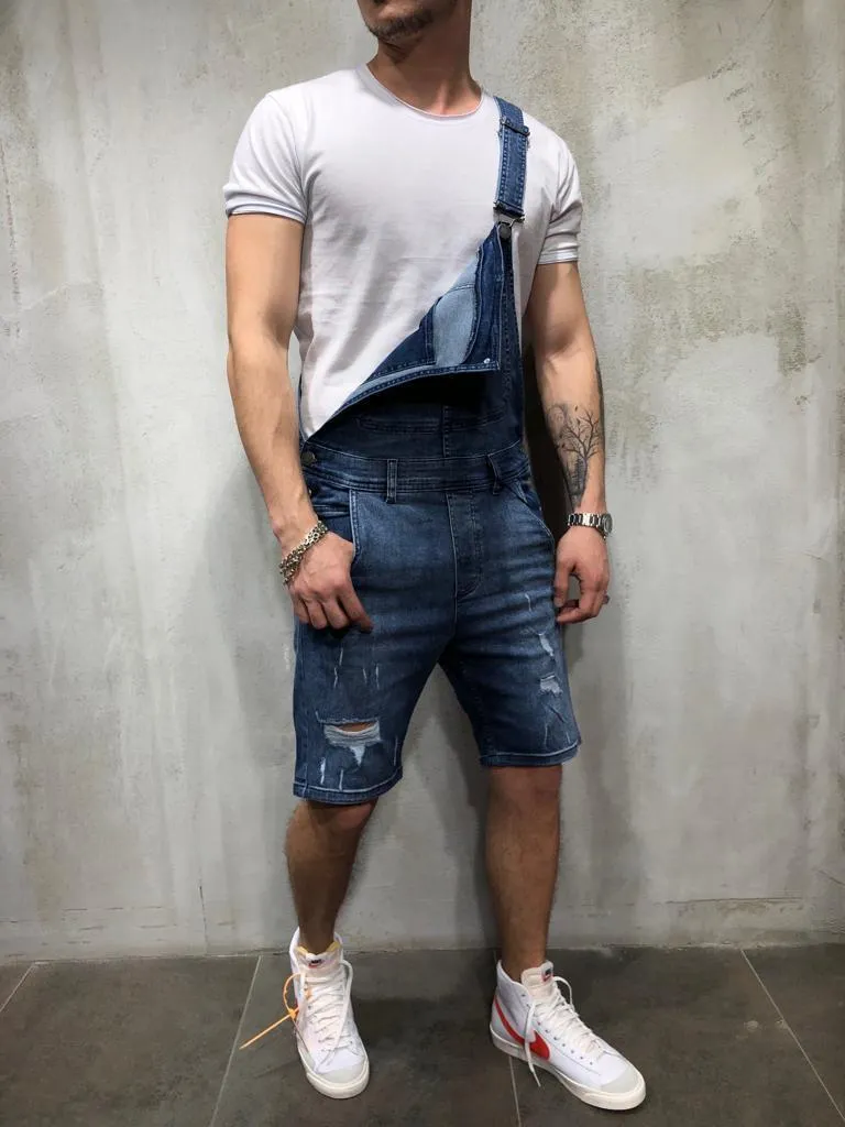 Denim Bib Overall Shorts - Blue