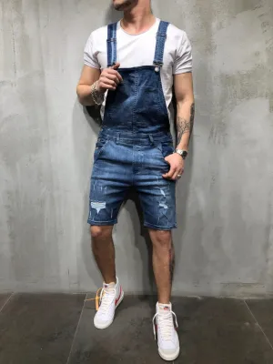 Denim Bib Overall Shorts - Blue