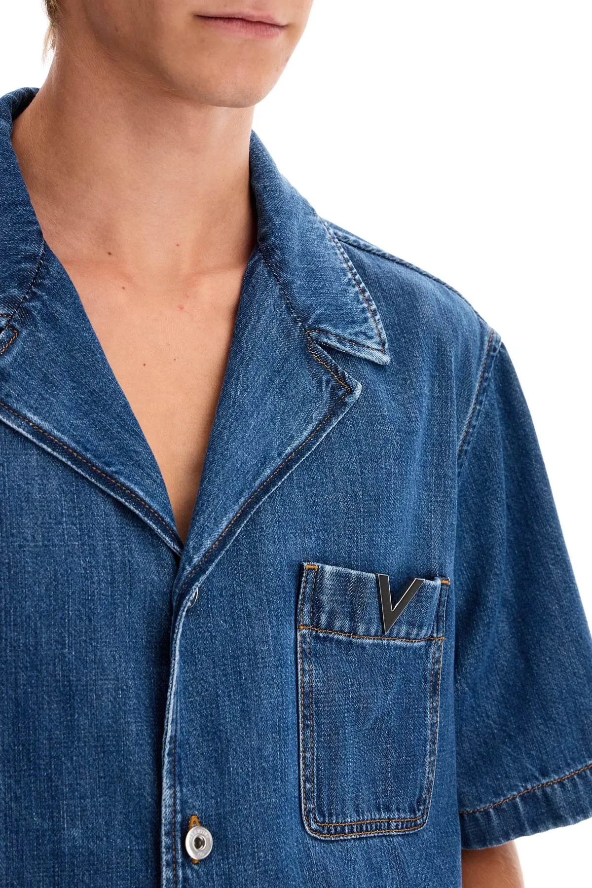 denim bowling shirt for men 5V3DB03BAA3 MEDIUM BLUE DENIM