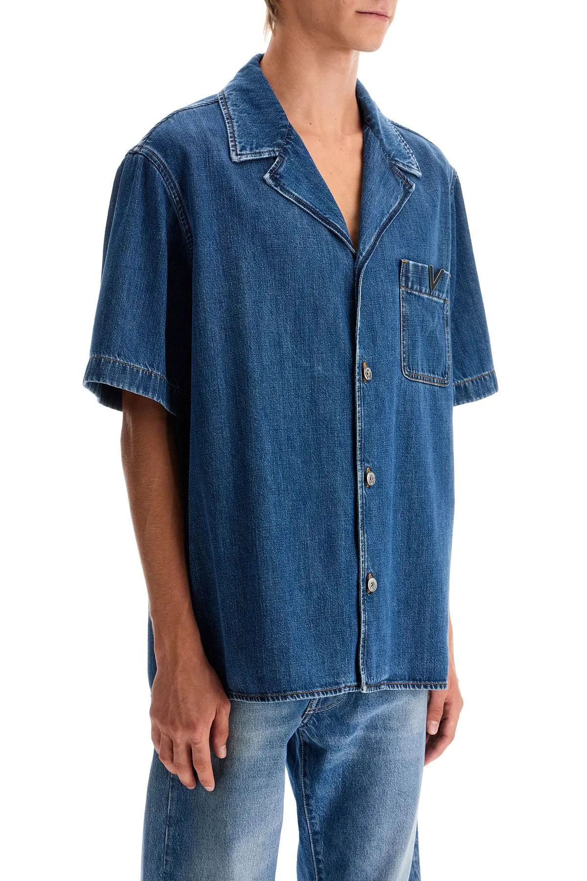 denim bowling shirt for men 5V3DB03BAA3 MEDIUM BLUE DENIM