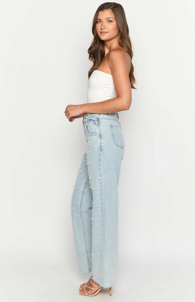 Denim Dazzle Pearl Light Wash High Waisted Jeans