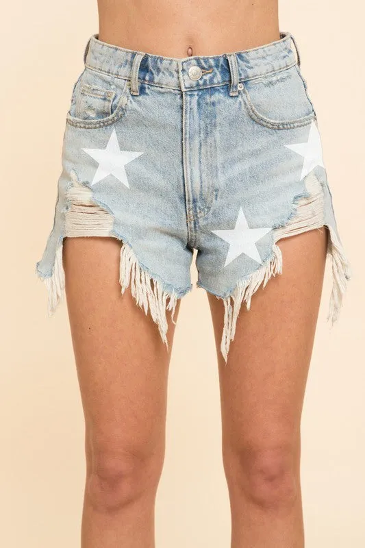 Denim Distressed Star Denim Shorts