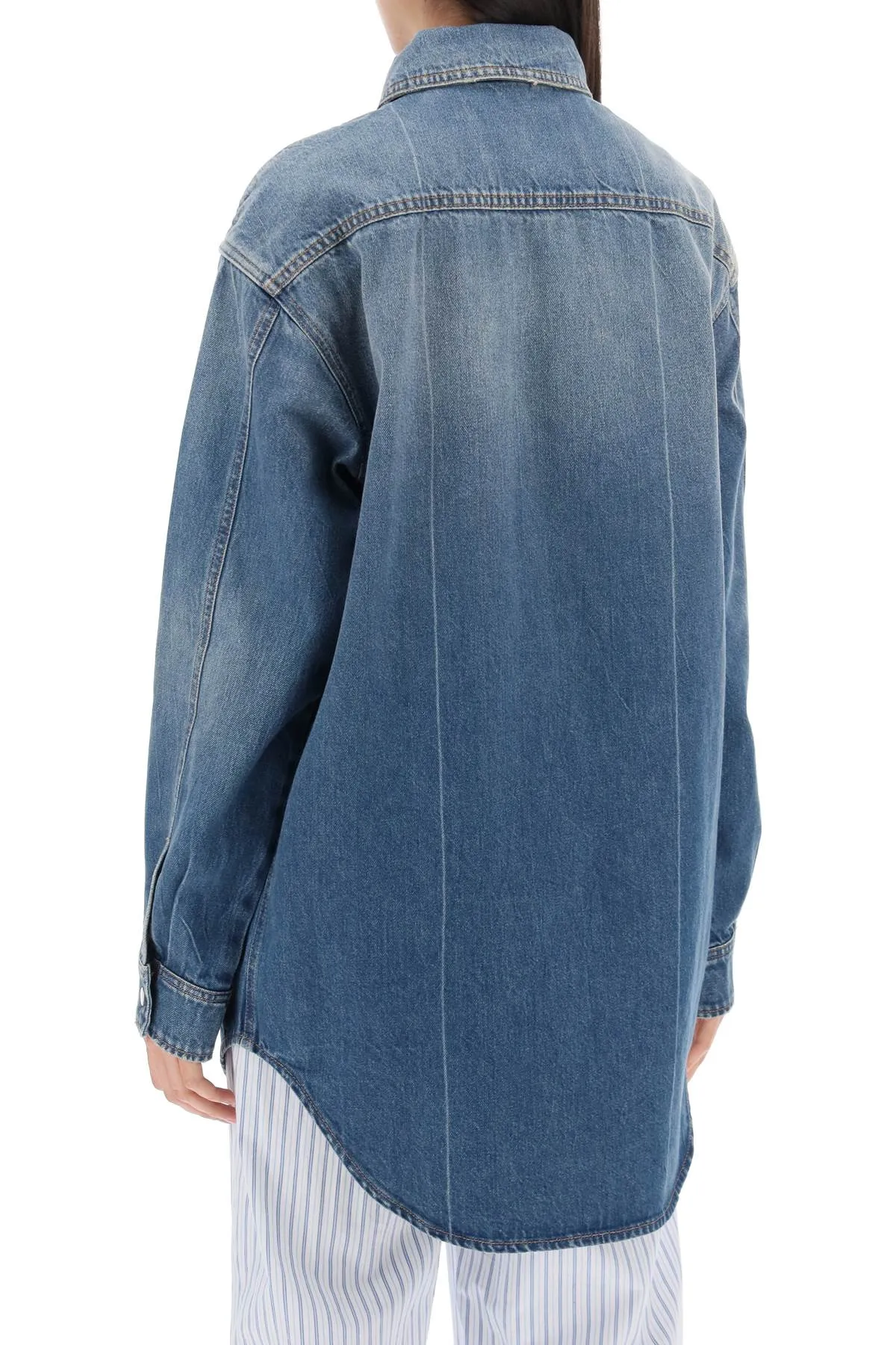 denim overshirt made of recycled cotton blend C97204 18S 43 MID BLUE