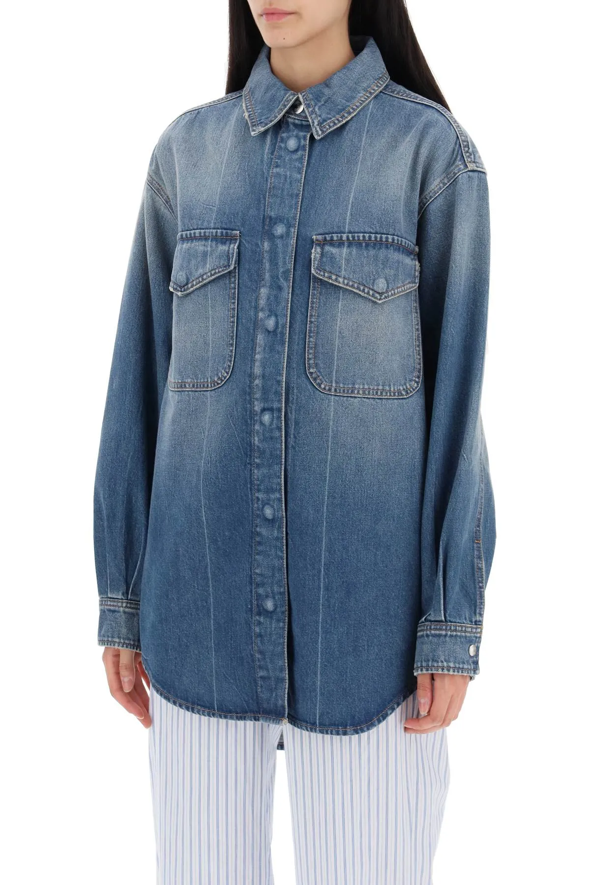 denim overshirt made of recycled cotton blend C97204 18S 43 MID BLUE