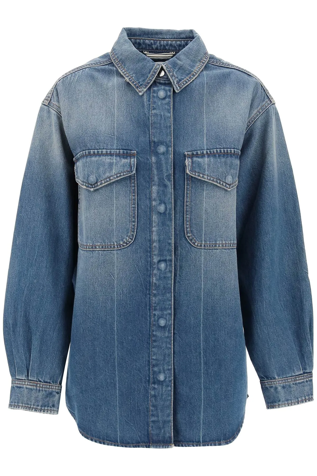 denim overshirt made of recycled cotton blend C97204 18S 43 MID BLUE