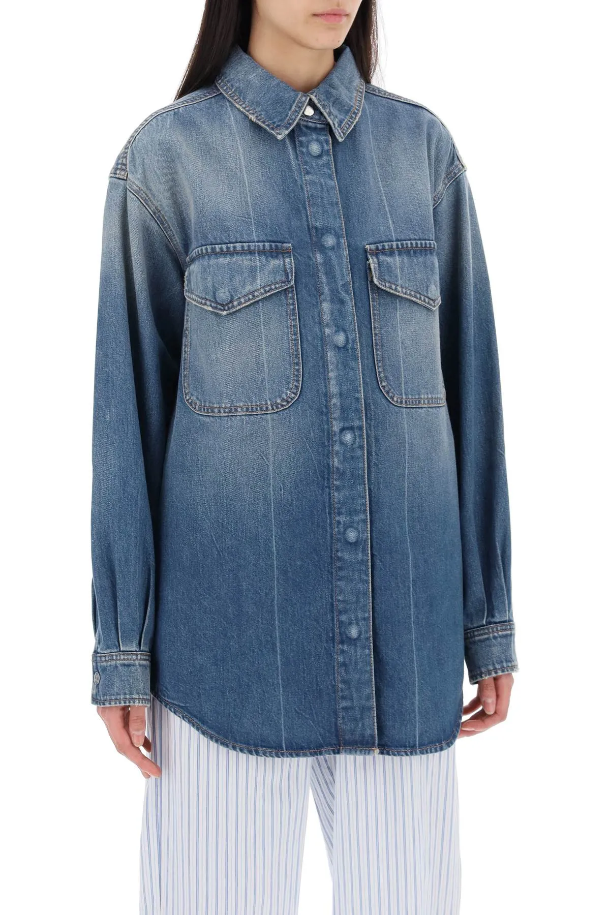 denim overshirt made of recycled cotton blend C97204 18S 43 MID BLUE
