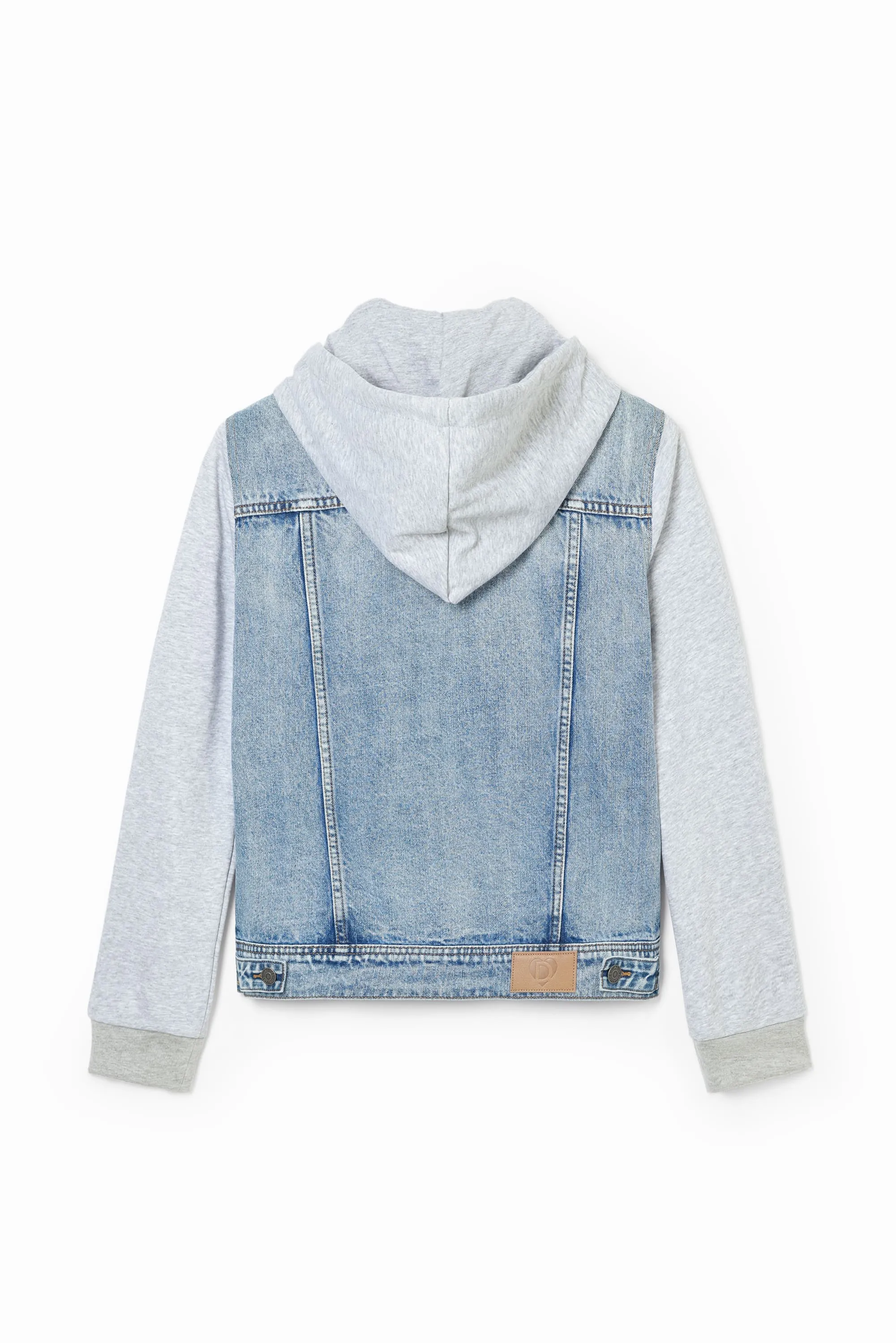 Desigual Barcelona Denim trucker jacket with floral daisy embroidery and hoodie effect 24WWED41