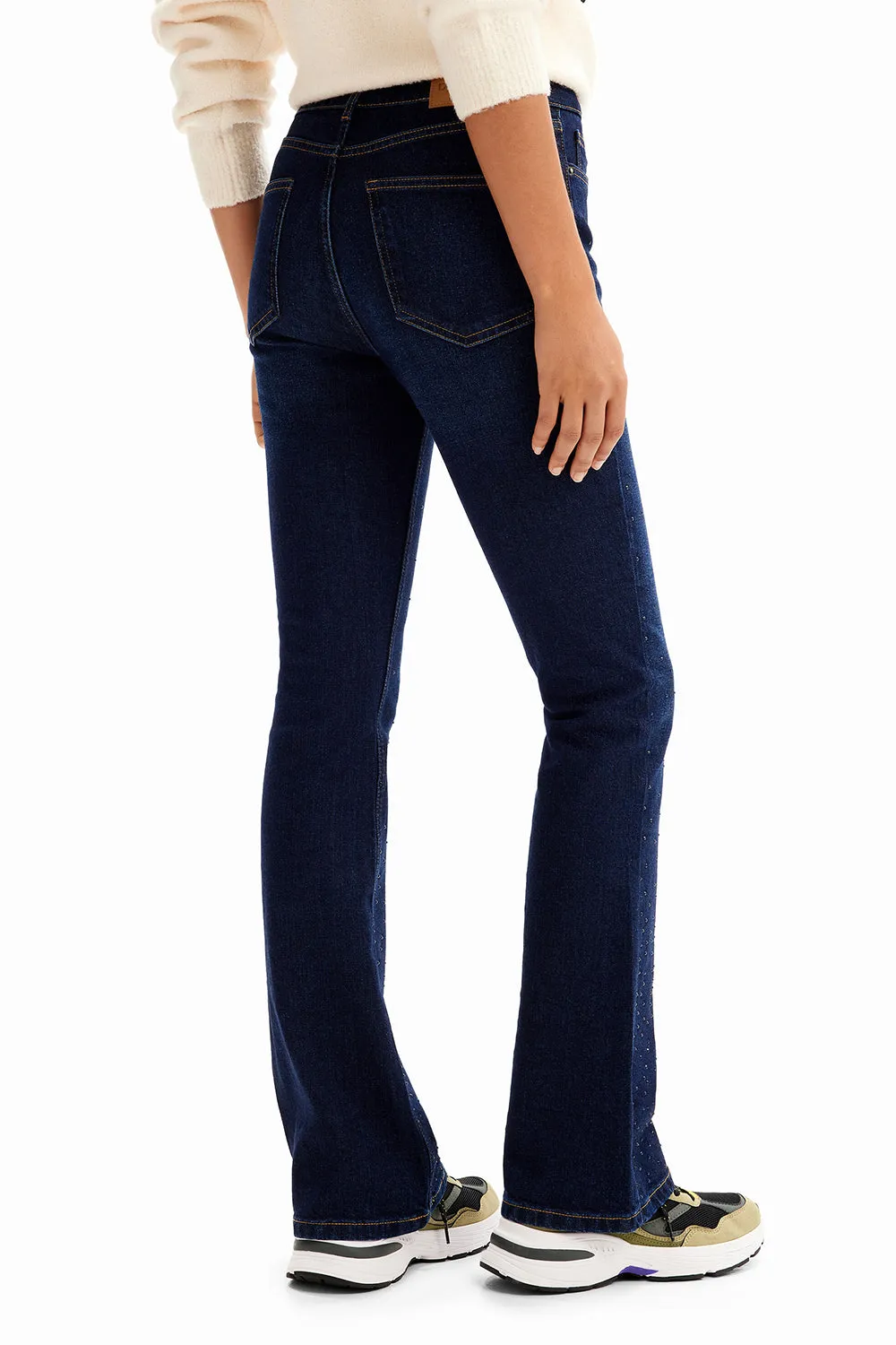 Desigual Rhinestone Flare Jeans Denim Dark Blue