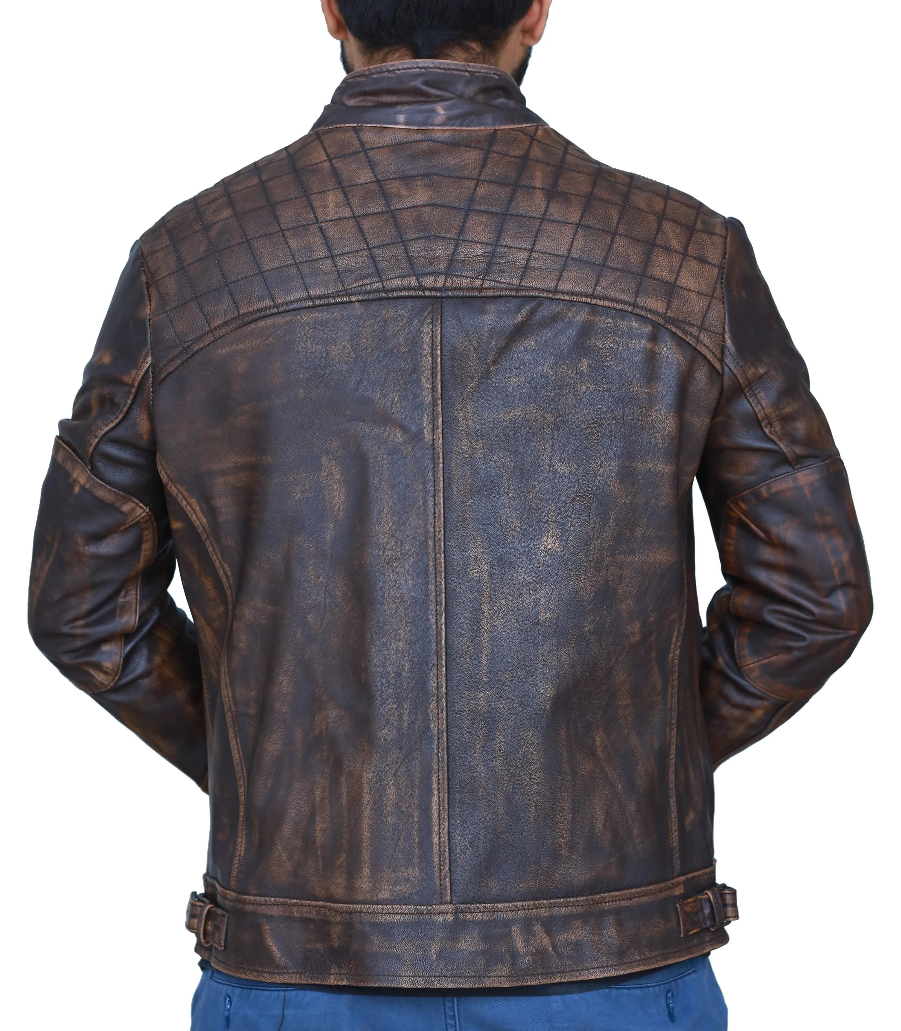 Diamond Classic Leather Jacket - Distressed Rub off Brown