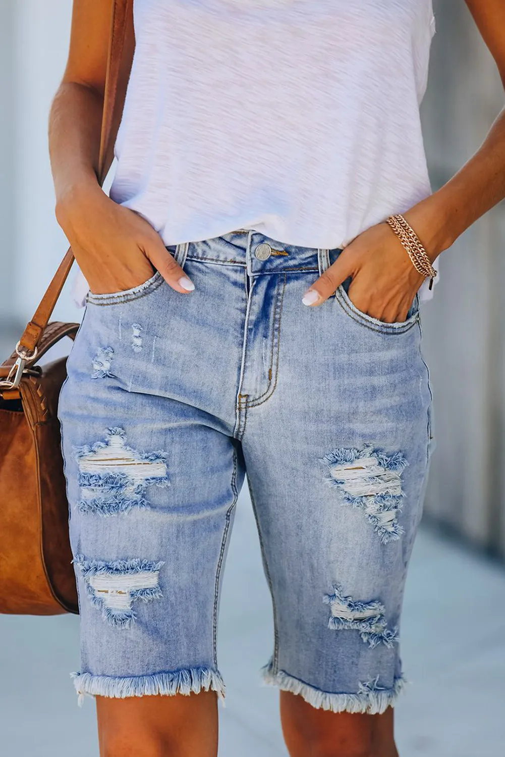 Distressed Denim Bermuda Shorts