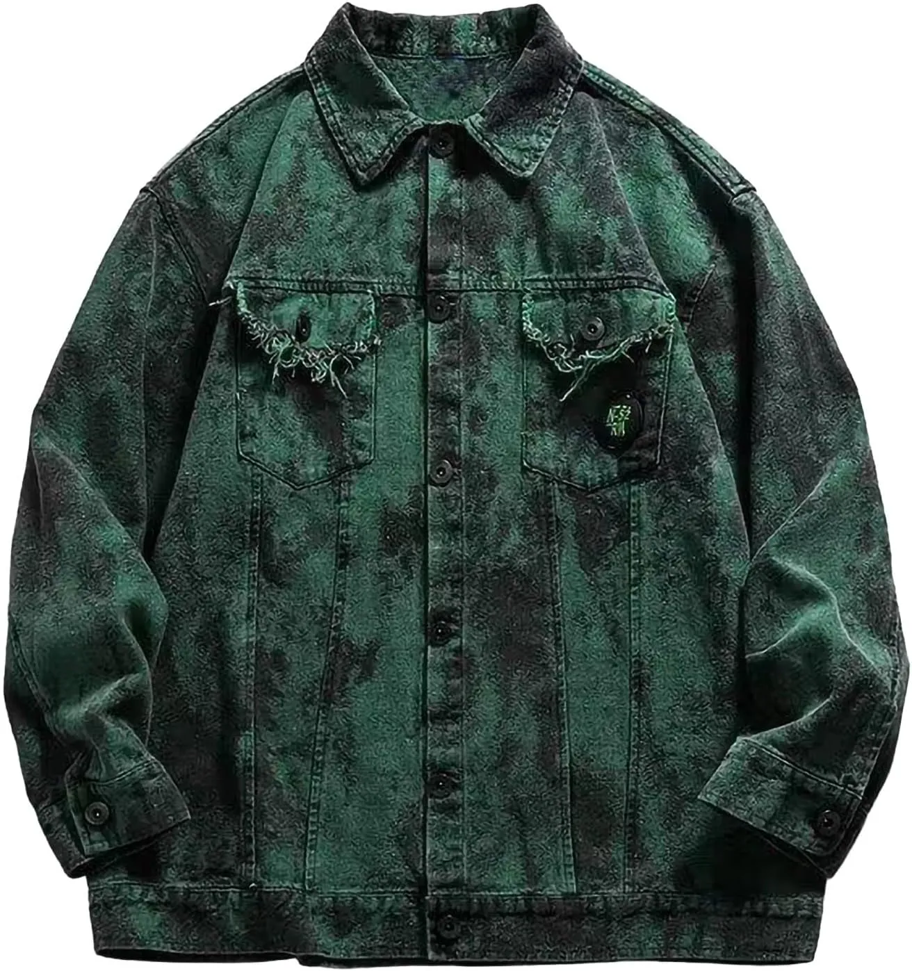 Distressed Denim Jacket Mens Fashion Y2k Tie Dye Button down Jean Shirts Jackets Outerwear Loose Fit Trucker Jean Coat