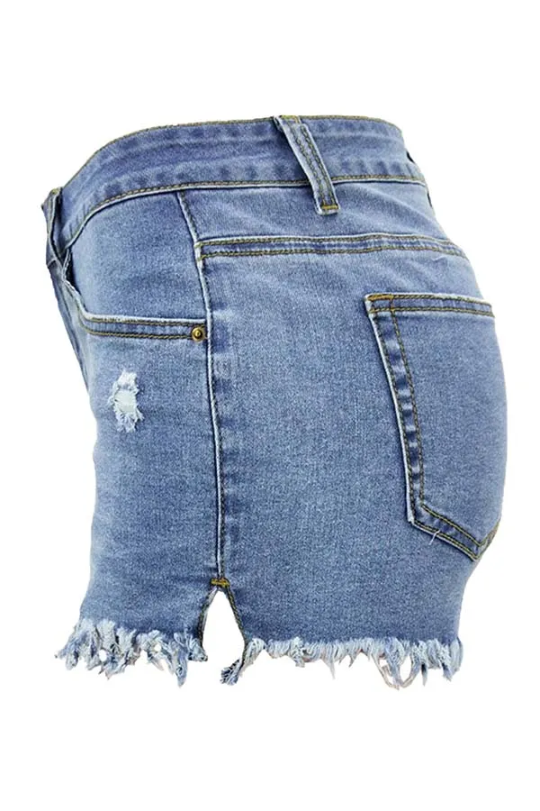 Distressed Frayed Raw Hem Denim Shorts For Women