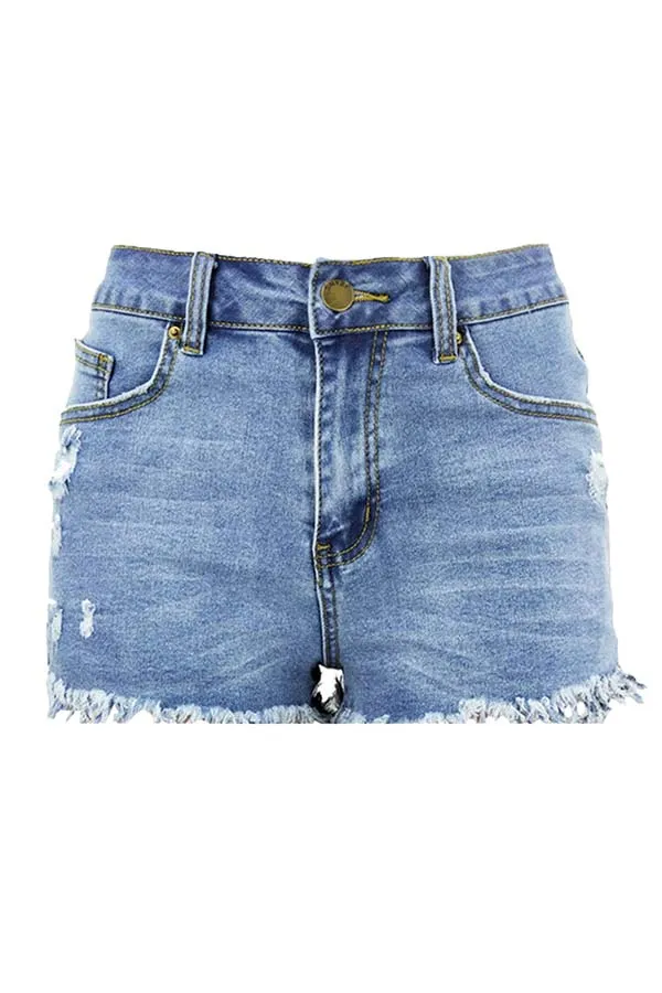 Distressed Frayed Raw Hem Denim Shorts For Women