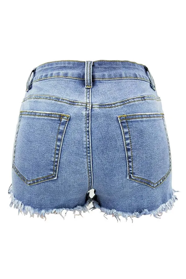 Distressed Frayed Raw Hem Denim Shorts For Women