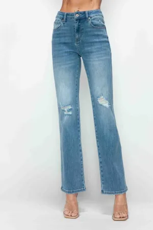 Distressed High Rise Straight Jeans