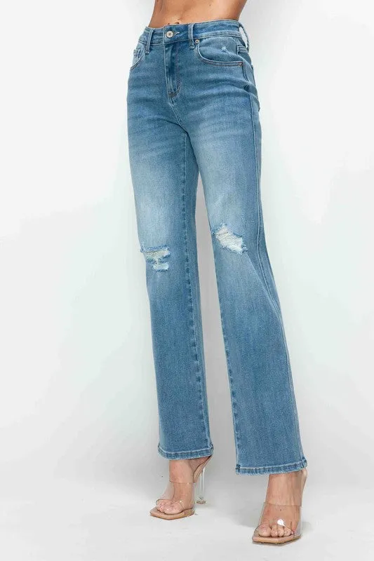 Distressed High Rise Straight Jeans