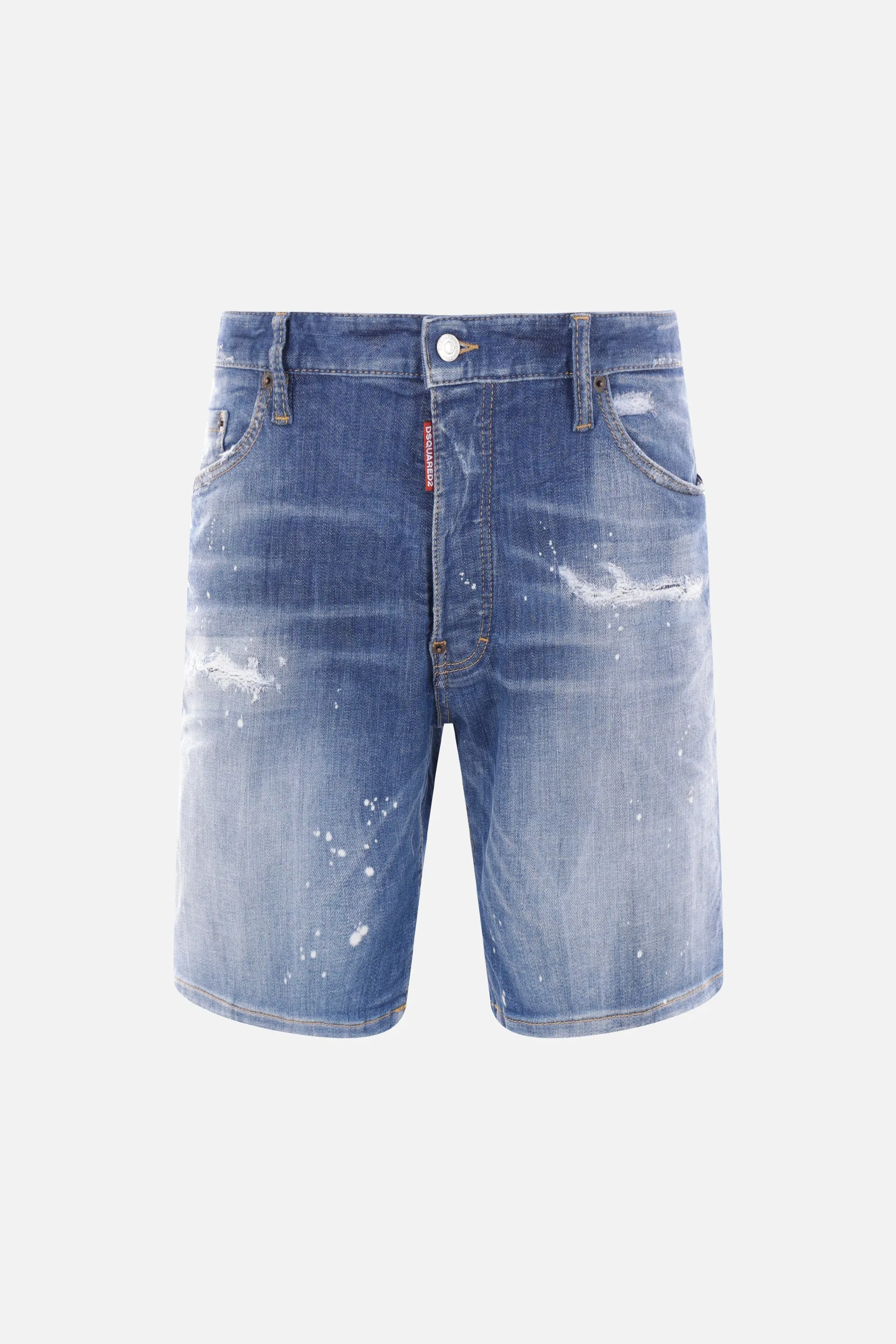Distressed Splatter Pattern Denim Shorts