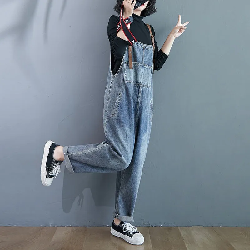Distressed Washed Jeans Casual Crotch Women's Overall