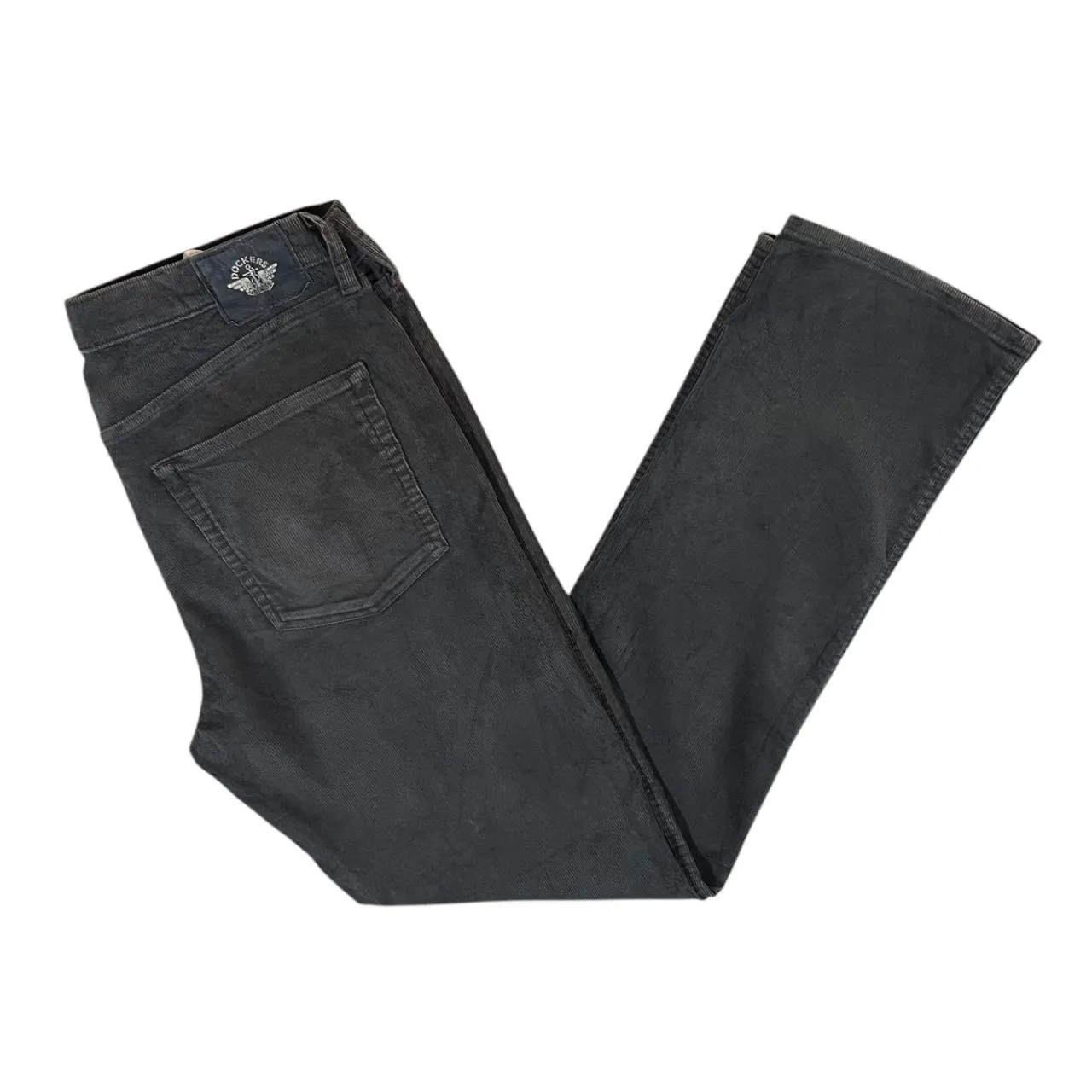 DOCKERS "Straight Fit" Classic Dark Grey Corduroy Cord Straight Leg Trousers