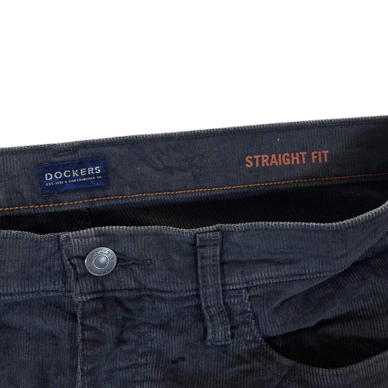 DOCKERS "Straight Fit" Classic Dark Grey Corduroy Cord Straight Leg Trousers