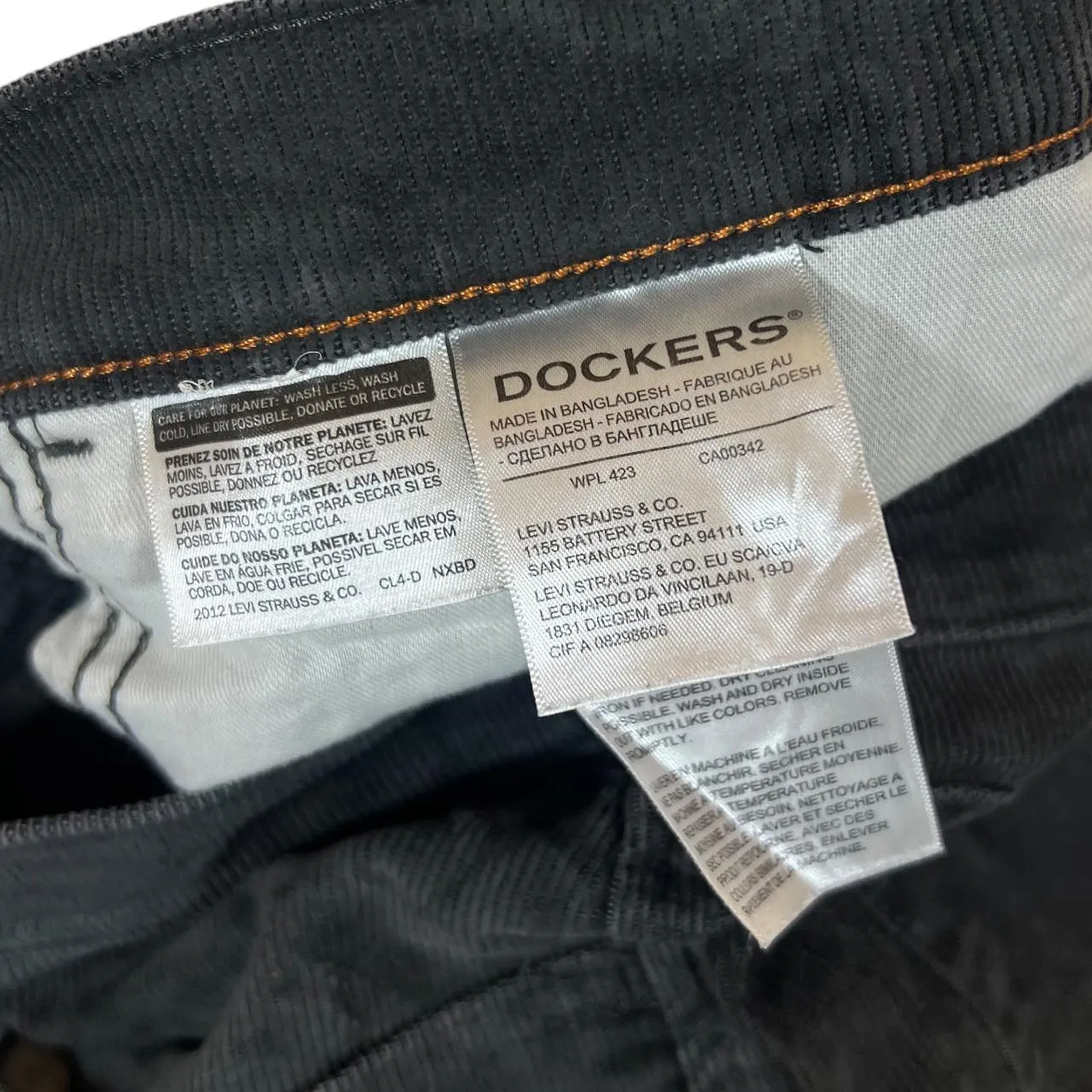 DOCKERS "Straight Fit" Classic Dark Grey Corduroy Cord Straight Leg Trousers