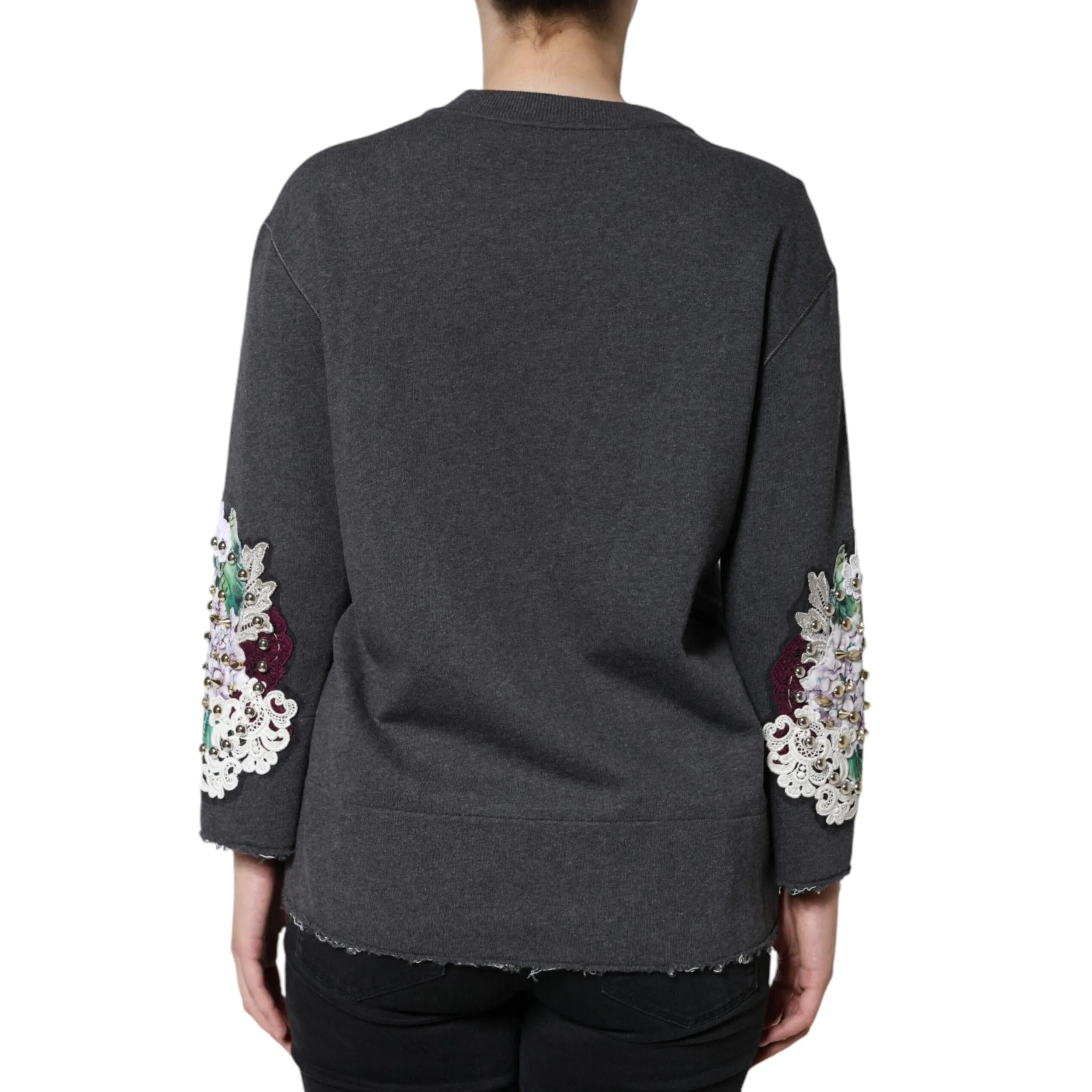 Dolce & Gabbana Gray Hydrangea CollegeStudded Floral Sweater
