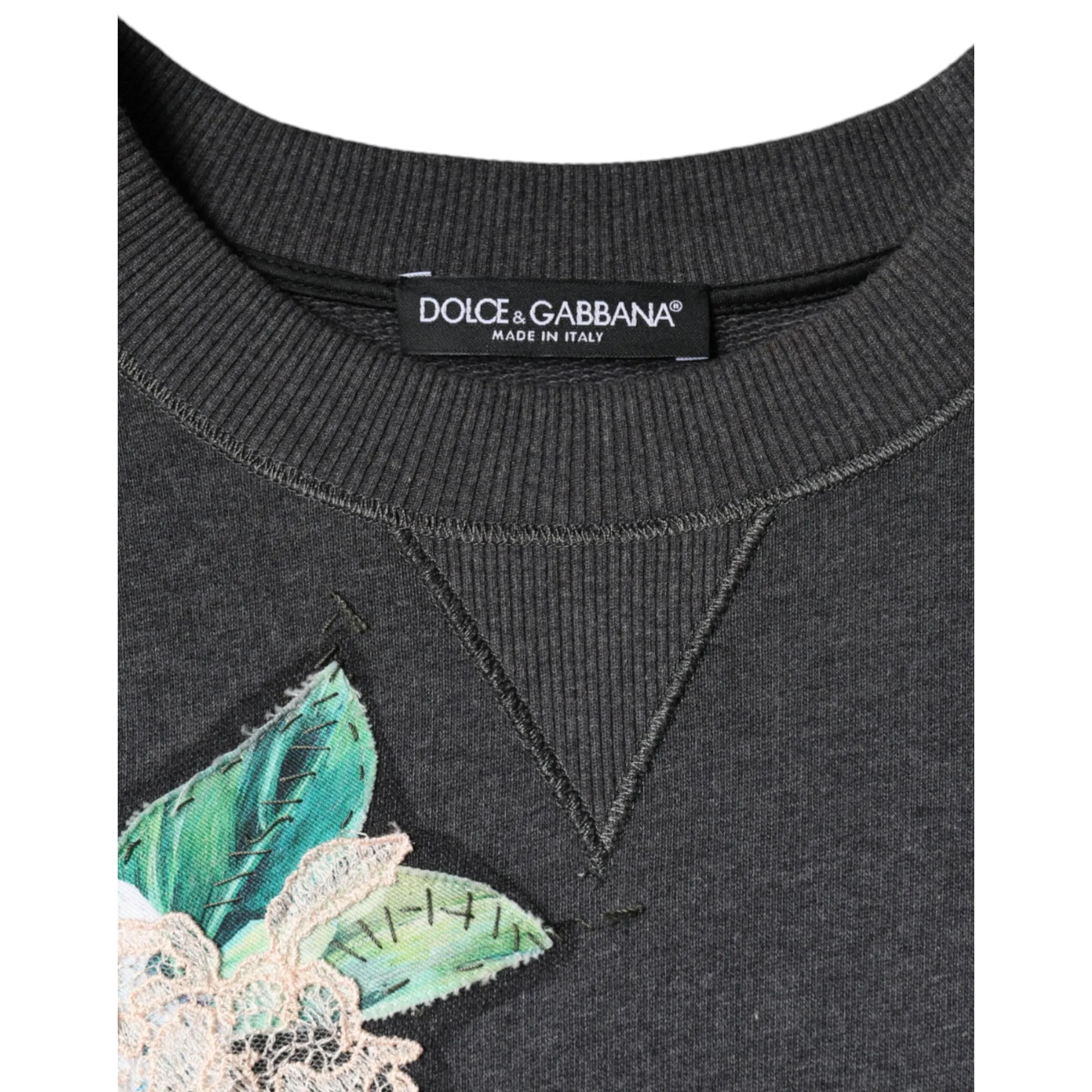 Dolce & Gabbana Gray Hydrangea CollegeStudded Floral Sweater