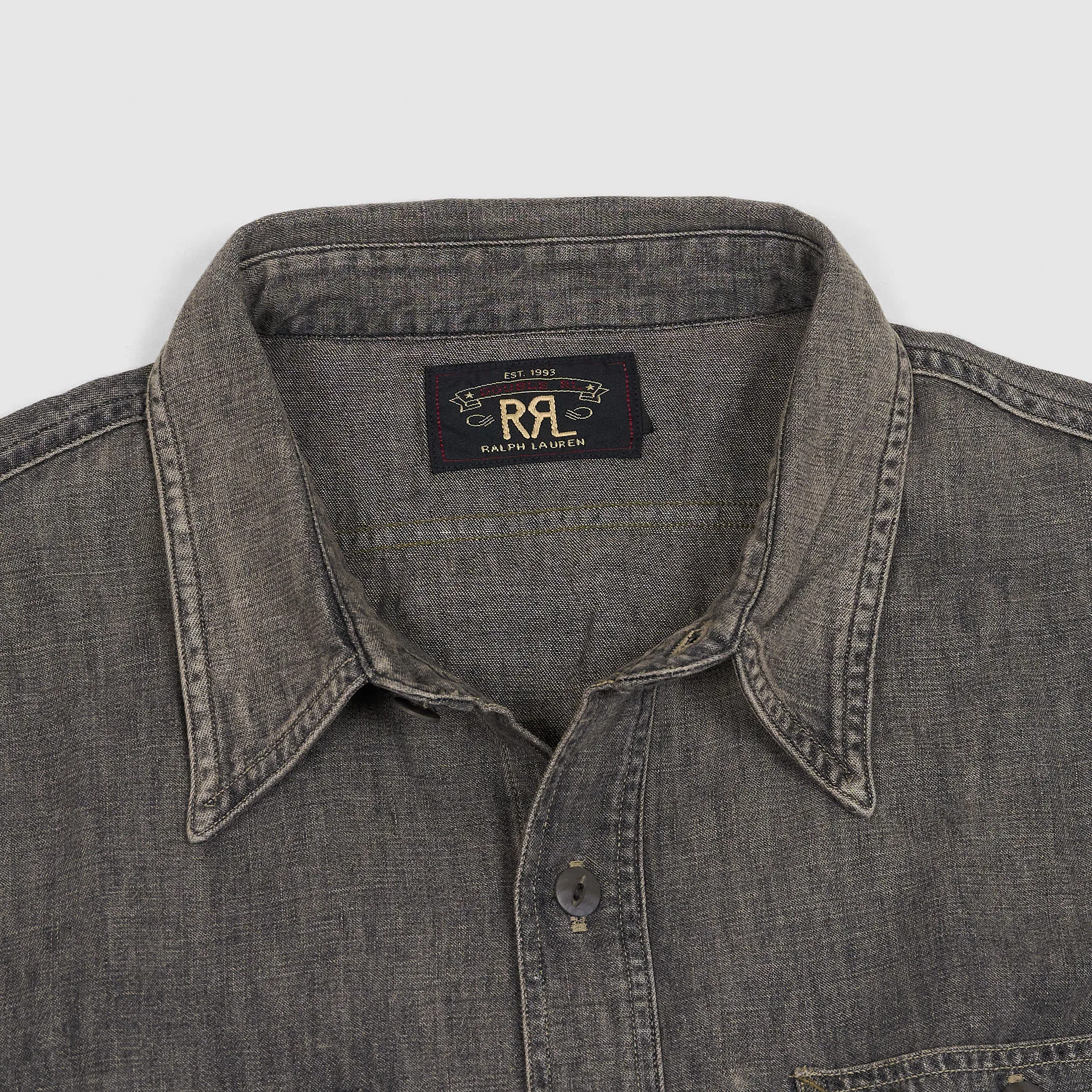 Double RL Black Chambray Long Sleeve Work  Shirt