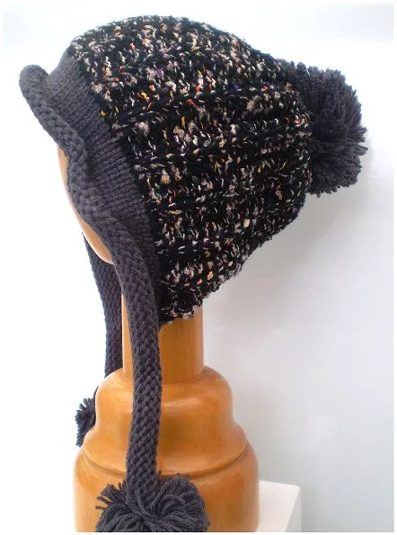 Dreadz Rolled Brim Pom Pom Fleece Lined Beanie Hat (Black/Grey/Multi) (AL_1801)