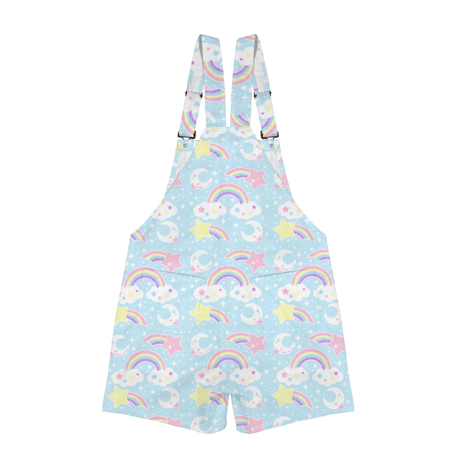 Dreamy Rainbow Blue Unisex Shorts Overalls With Adjustable Straps And Pockets
