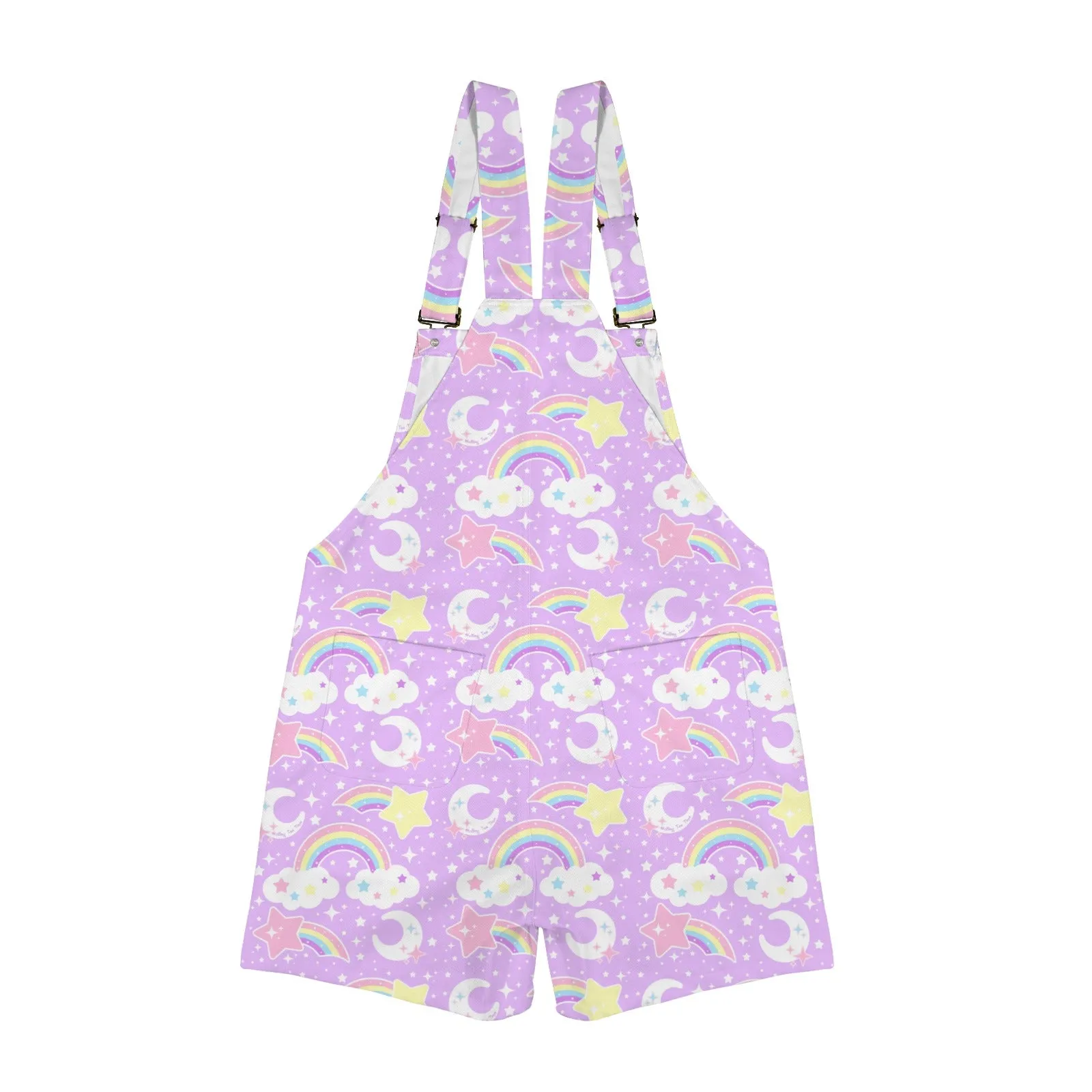 Dreamy Rainbow Purple Unisex Shorts Overalls With Adjustable Straps And Pockets