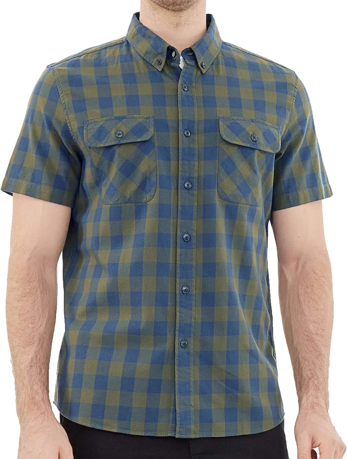 Dubinik Mens Short Sleeve Button Down Shirts 100% Cotton Plaid Men's Casual Button-Down Shirts with Pocket
