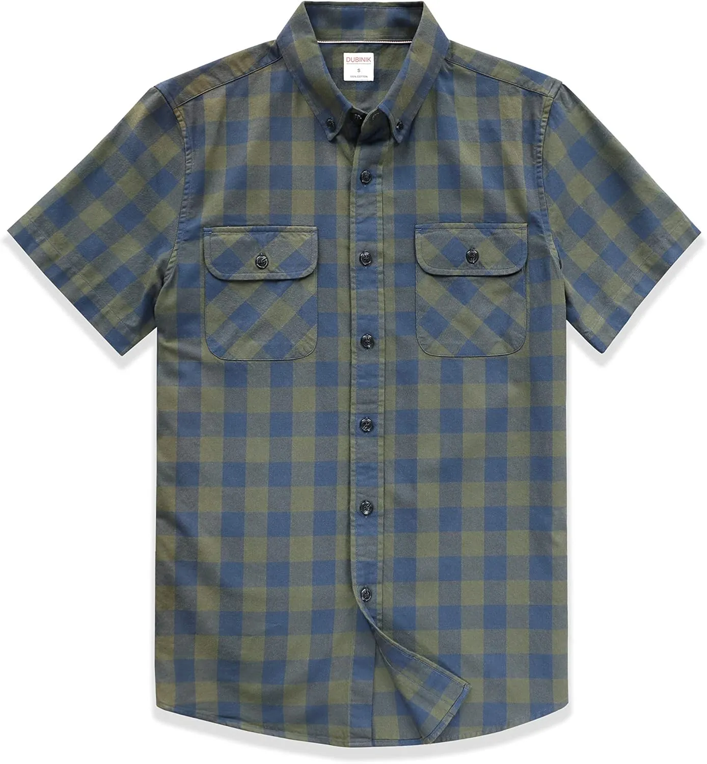 Dubinik Mens Short Sleeve Button Down Shirts 100% Cotton Plaid Men's Casual Button-Down Shirts with Pocket