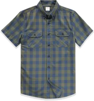 Dubinik Mens Short Sleeve Button Down Shirts 100% Cotton Plaid Men's Casual Button-Down Shirts with Pocket