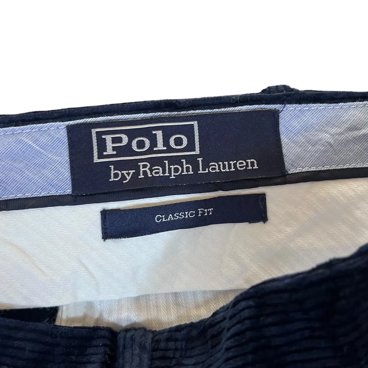 Early 00's POLO RALPH LAUREN "Classic Fit" Navy Blue Corduroy Cord Straight Leg Trousers