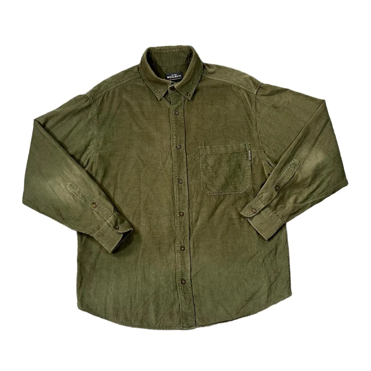 Early 00's WOOLRICH Classic Green Corduroy Cord Long Sleeve Button-Up Shirt