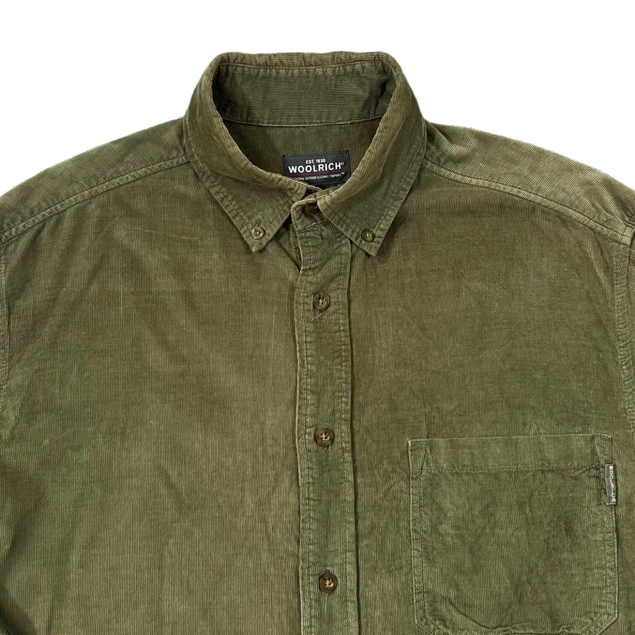 Early 00's WOOLRICH Classic Green Corduroy Cord Long Sleeve Button-Up Shirt