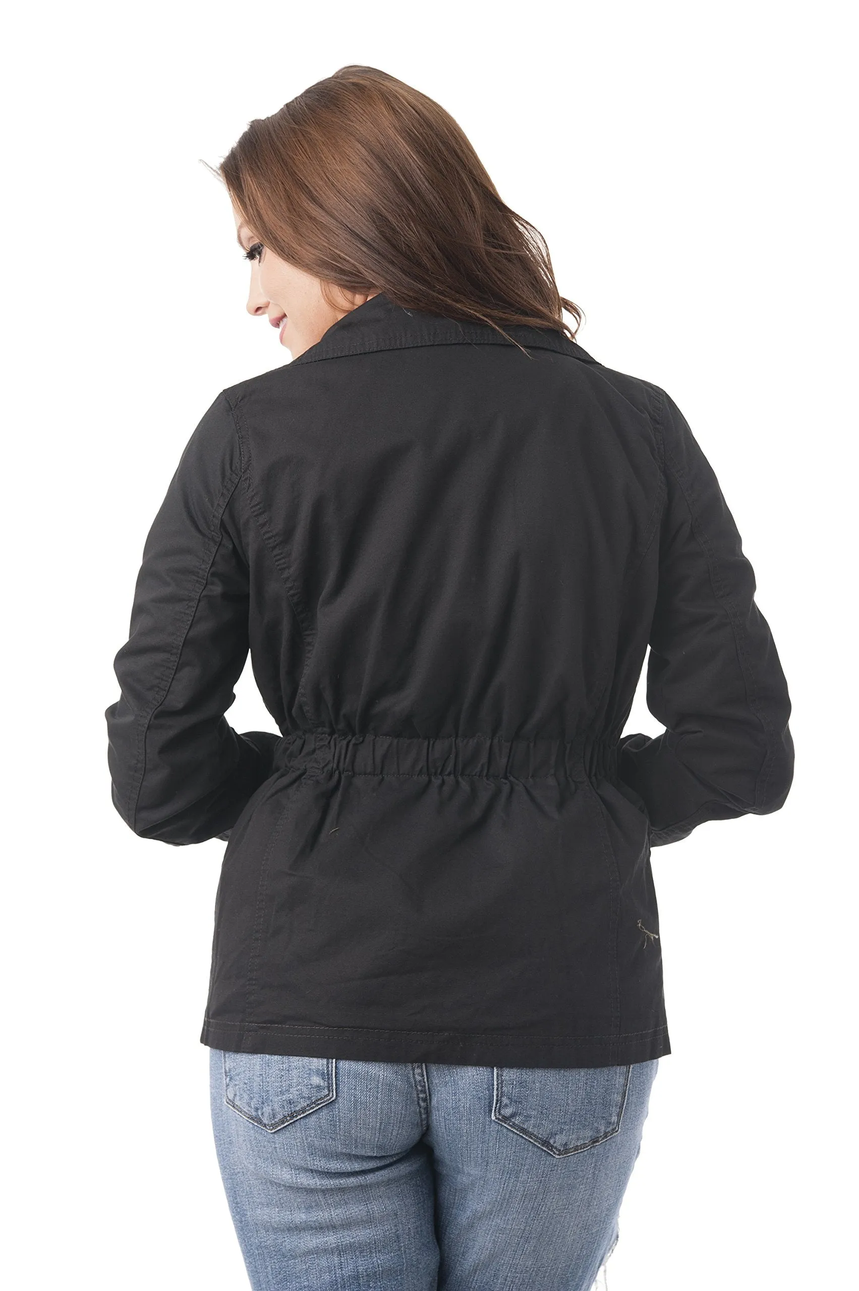 Elastic Waist Long Sleeve Utility Military Coat Jacket