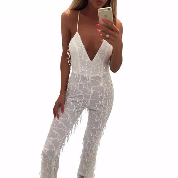 Elegant Summer Club Sexy V-Neck Women's Jumpsuit