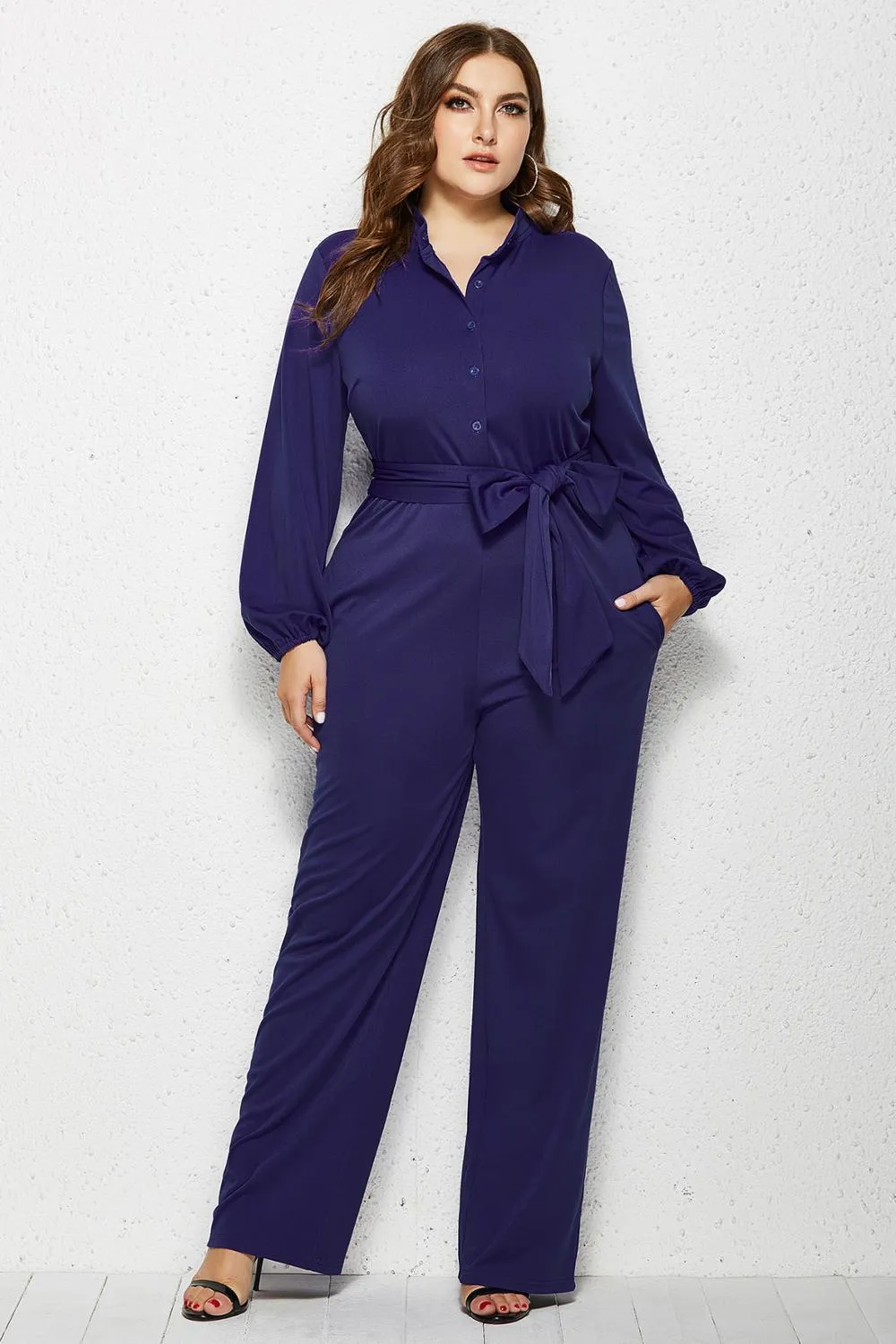 Elegant Wide Leg Long Sleeve Bandage Jumpsuit
