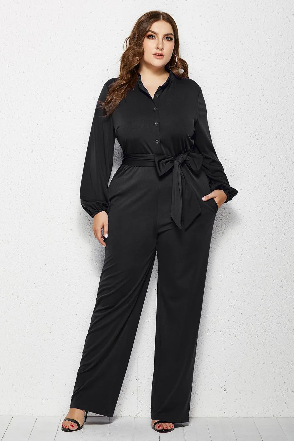 Elegant Wide Leg Long Sleeve Bandage Jumpsuit