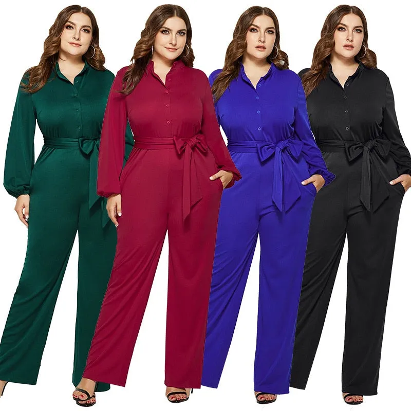 Elegant Wide Leg Long Sleeve Bandage Jumpsuit