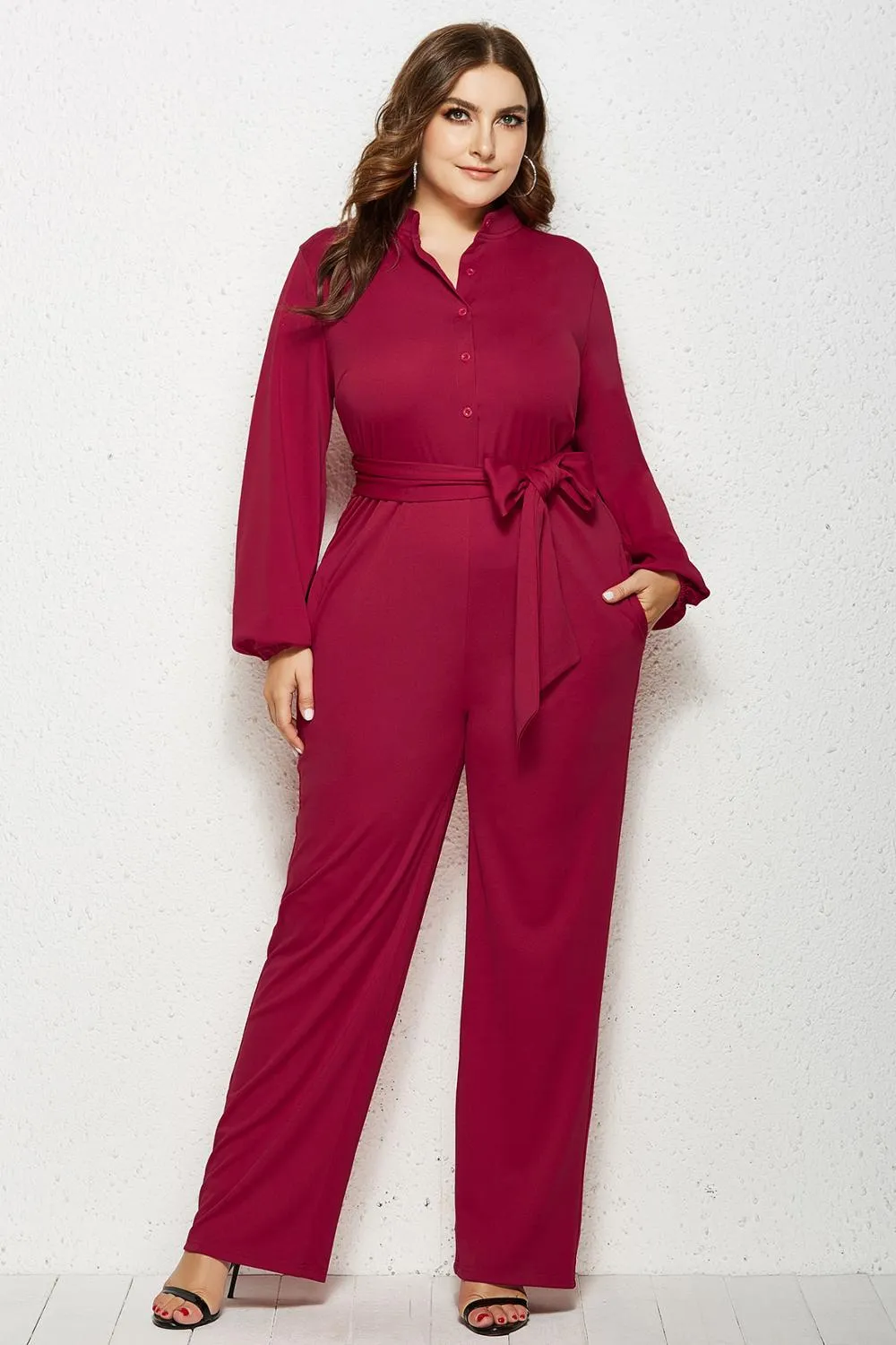 Elegant Wide Leg Long Sleeve Bandage Jumpsuit