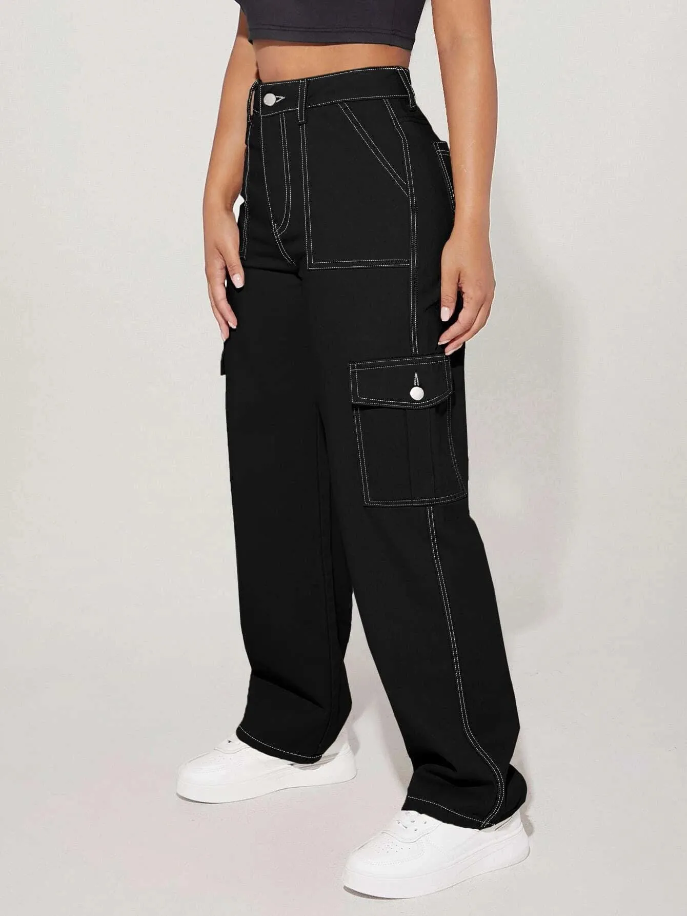 Elevated Waist Cargo Denim Jeans